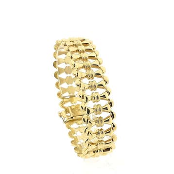 Gouden fantasieschakel armband (Schakelarmband), Ophalen of Verzenden, Gebruikt, Goud, Goud
