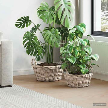 vidaXL Plantenmand met opslag 2 pcs Grijs Lacak Riet, Huis en Inrichting, Verzenden, Nieuw