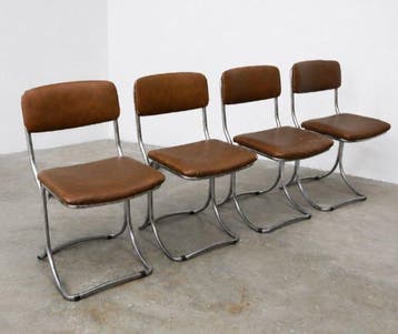Stoel - Staal, skai - Set van vier cantileverstoelen –