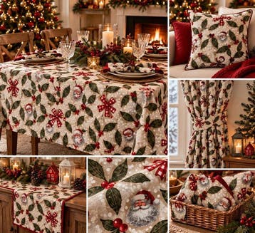 Kerstmis tussen Hulst en Sneeuwvlokken - Textiel - 280 cm -, Nieuw