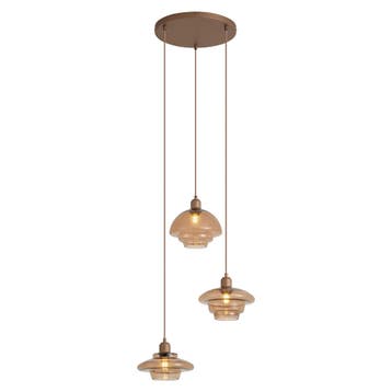 Retro hanglamp donker brons met bronze kap 3-lichts - Smokey, Verzenden, Nieuw, Retro