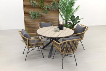 Garden Impressions Margriet naturel / Edison 122 cm. - ronde, Verzenden, Nieuw, Wicker, Tuinset