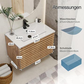 Wastafelkast - Wastafelmeubel - Wastafelonderkast - 75 cm -, Verzenden, Zo goed als nieuw