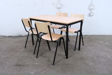 Tweedehands kantinetafel beuken blad zwart frame 120x60 cm, Verzenden, Gebruikt