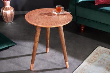 Design bijzettafel ALCAZAR 50cm antiek koper metaal acacia, Huis en Inrichting, Ophalen of Verzenden, Nieuw