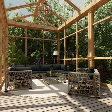 vidaXL 10-delige Loungeset met kussens poly rattan grijs, Verzenden, Nieuw, Meer dan 8 zitplaatsen, Loungeset