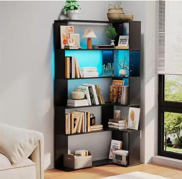 Hoekboekenkast 5 Lagen – Open Wandkast met LED Verlichting, Huis en Inrichting, Kasten | Boekenkasten, Verzenden, Nieuw