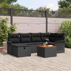 vidaXL Tuinbankenset met kussen met opslag 7 pcs Zwart Poly, Verzenden, Nieuw, Rotan, 7 zitplaatsen