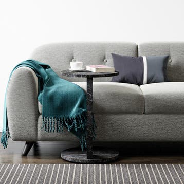 Bijzettafel Holeby marmerlook zwart 56x38 cm [en.casa], Verzenden, Nieuw