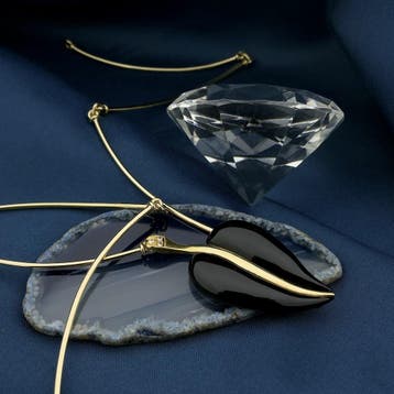 Gouden collier met onyx en diamanten; 0,03 ct. (Ketting), Gebruikt, Ophalen of Verzenden, Met edelsteen, Goud