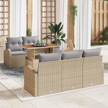 vidaXL Tuin Sofa Set 6 st Beige Poly riet, Verzenden, Nieuw, Rotan, 6 zitplaatsen