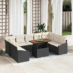 vidaXL Tuin Eetset met kussen 10 pcs Zwart en Crème, Verzenden, Nieuw, Rotan
