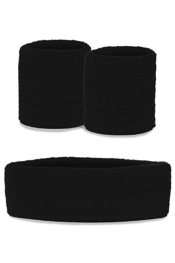 KIMU® Kind Zweetbandjes Set Zwart Kinder Hoofdband Polsbandj, Ophalen of Verzenden, Nieuw, Carnaval, Accessoires