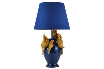 Tafellamp PARROT 50 cm goudblauw met stoffen kap - 48029, Ophalen of Verzenden, Nieuw