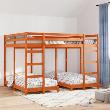 vidaXL Drie-hoog Bunk Bed Frame Wasbruin 160 x 200 cm, Verzenden, Nieuw, Bruin, Hout