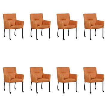 Set van 8 Leren eetkamerstoelen Lucky - Kenia Rost (oranje), Ophalen of Verzenden, Nieuw, Leer