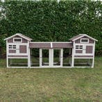 Konijnenhok Amalie Duo Met Dubbele Ren Wit/Taupe Dennenhout, Dieren en Toebehoren, Knaagdieren en Konijnen | Hokken en Kooien