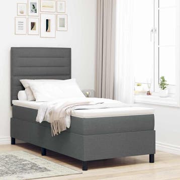 vidaXL Boxspring bed met matras met LED Donkergrijs 80 x 200, Verzenden, Nieuw, Grijs, Stof
