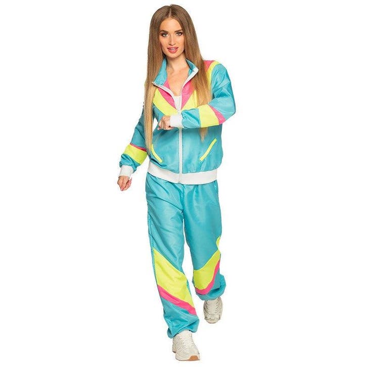 Dames Trainingspak Retro Neon Blauw - XL, Kleding | Dames, Carnavalskleding en Feestkleding, Verzenden
