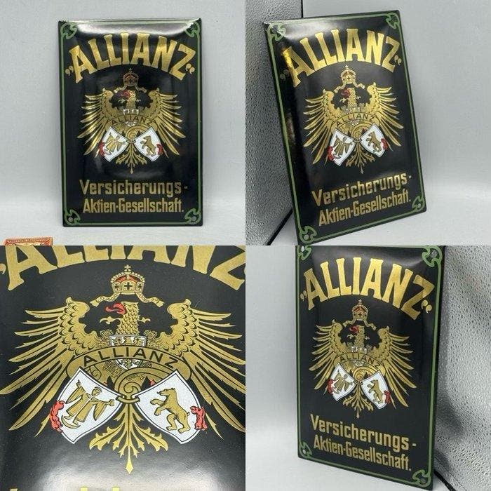 Allianz Versicherungs-Aktien-Gesellschaft – Vintage emaille, Antiek en Kunst, Antiek | Wandborden en Tegels