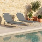 Ligbed set van 2 Carcao 186x55x24 cm donkergrijs zilverkleur, Tuin en Terras, Tuinsets en Loungesets, Verzenden, Nieuw