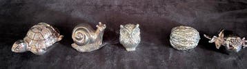 sculptuur, Animali e frutta - 7 cm - Verzilverd