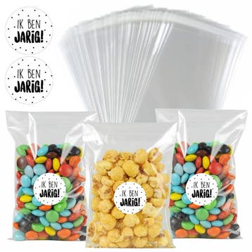 50x Uitdeelzakjes + 60 Stickers Ik Ben Jarig! - Zakjes Met, Verzenden, Nieuw