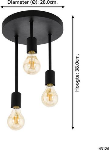 EGLO Wilmcote Plafondlamp - E27 - Ø 28 cm - Zwart Tweede, Verzenden, Nieuw