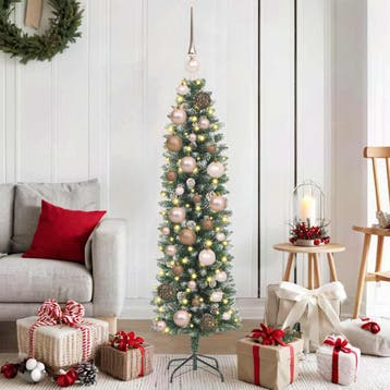 vidaXL Kunstmatige slanke kerstboom Groen en Wit 120 cm, Diversen, Verzenden, Nieuw