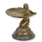 Beeld, Art Nouveau brons beeld , schaal , kaartenhouder -