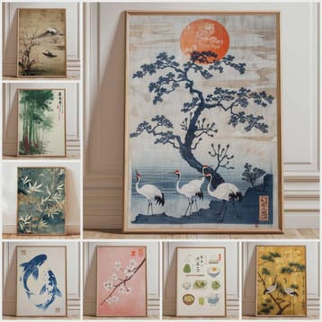 Japanse Kraanvogel Poster - Vintage Ukiyo-e Muurkunst met Ro