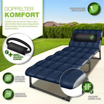 Ligbed - Ligstoel - Zonnebed - Opvouwbaar - Blauw - Tillvex®, Verzenden, Zo goed als nieuw