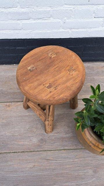 Kruk - Teak - Teakhouten krukje, Antiek en Kunst