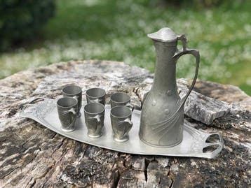 Hans Knorr, Nürnberg - Drankservies (8) - Zinklegering, Antiek en Kunst