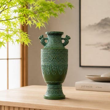 Vaas - Brons (Takaoka Doki), Diepgroene patina, reliëf