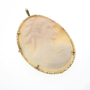 Gouden broche/hanger met camee, Gebruikt, Ophalen of Verzenden, Met edelsteen, Goud
