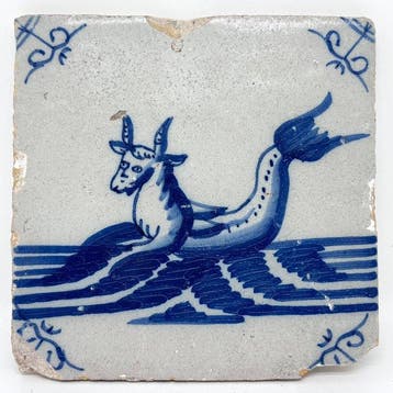 Antiek Tegel - Antieke Delftsblauwe tegel met mythologisch, Antiek en Kunst