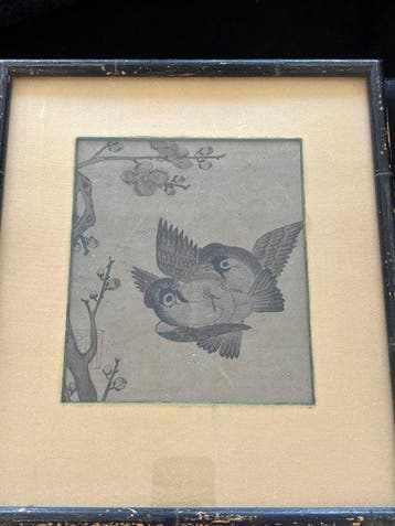 Twee vogels en bloeiende takken - Papier - autre - Japan -, Antiek en Kunst
