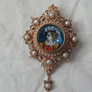 Broche - 14 karaat Geel goud, Sieraden, Tassen en Uiterlijk, Antieke sieraden