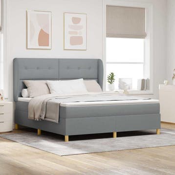 vidaXL Boxspringbed met hoofdeinde Lichtgrijs 200 x 180 cm, Huis en Inrichting, Verzenden, Nieuw, Tweepersoons, Stof