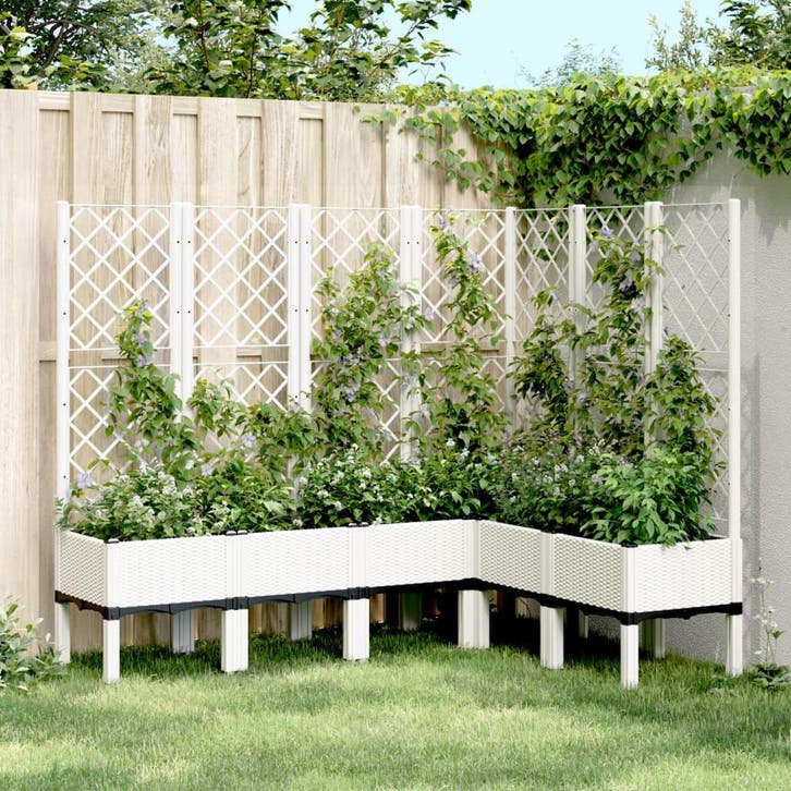 vidaXL Plantenbak met latwerk 160x120x142 cm polypropeen wit, Tuin en Terras, Bloembakken en Plantenbakken, Nieuw, Kunststof, Verzenden