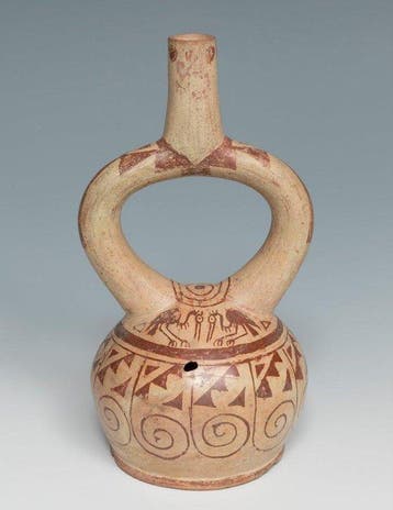 Precolumbiaans. Moche Keramische fles Met Spaanse