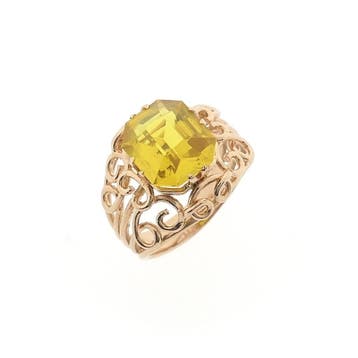 Vintage roségouden ring gezet met synthetische gele edels.., 18 tot 19, Gebruikt, Ophalen of Verzenden, Met edelsteen