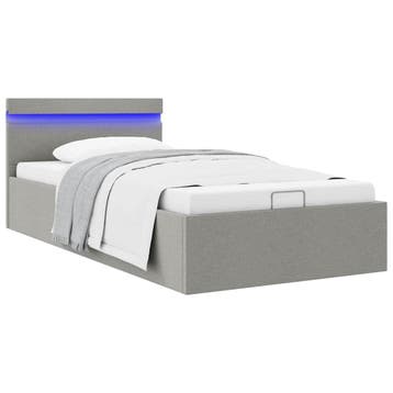 vidaXL Bedframe met opslag en LED stof lichtgrijs 100x200 cm, 100 cm, Eenpersoons, Verzenden, Nieuw