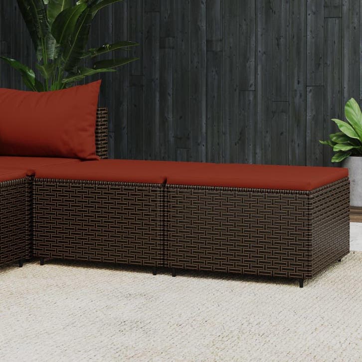 vidaXL Voetensteunen 2 st met kussens poly rattan bruin, Tuin en Terras, Tuinsets en Loungesets, Nieuw, Verzenden