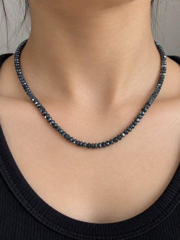 Ketting van ruwe zwarte diamanten + 925 zilver. 24,20