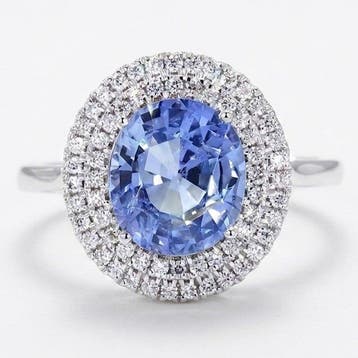 Ring - 14 karaat Witgoud - 3.04ct. tw. Saffier - Diamant -, Nieuw