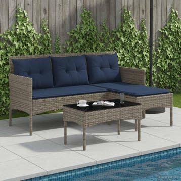 vidaXL Tuinbankenset 2 st Grijs en Marineblauw poly rattan, Tuin en Terras, Verzenden, Nieuw, Rotan, 2 zitplaatsen