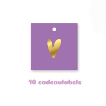 10x Cadeaulabel paars hartje goudfolie (Per 10 Stuks), Ophalen of Verzenden, Nieuw