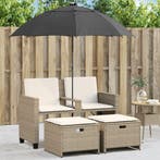 vidaXL Tuinbank 2-zits met parasol en voetenbanken poly, Verzenden, Nieuw, Rotan